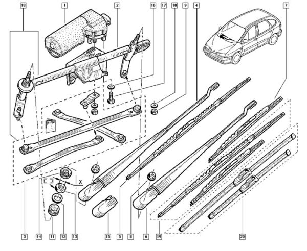 7701049265 mecanismo do motor do limpador renault scenic