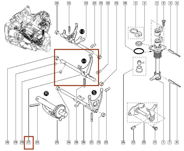 8201262791 garfo da 3º 4º marcha cambio renault clio laguna catcar