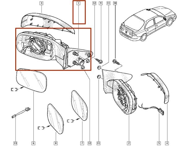 7701049059 retrovisor ld eletrico sem capa e vidro renault laguna novo original. catcar