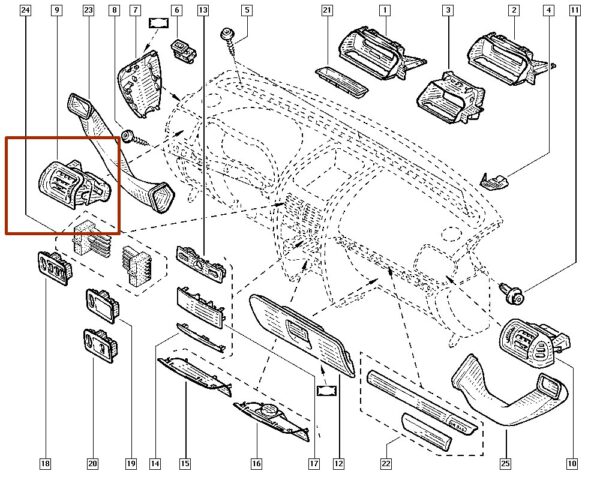 difusor de ar lado esquerdo renault clio ii symbol 7701051855 c