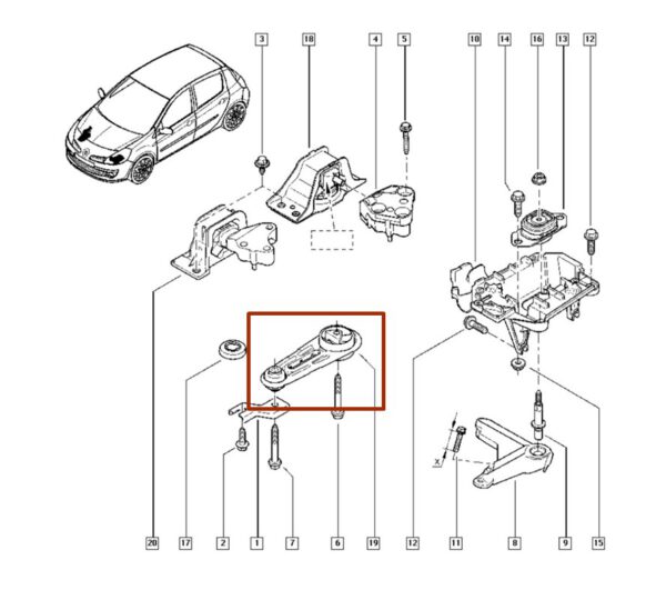 suporte fixação do motor renault clio logan megane 8200338385 catcar