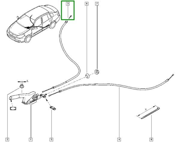 cabo do freio de mão lado direito renault symbol 365300541r