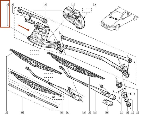 mecanismo do motor do limpador renault megane 7701050921