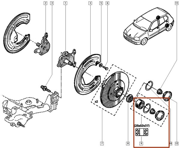 7701463523 rolamento do cubo da roda traseira renault clio r19 catcar