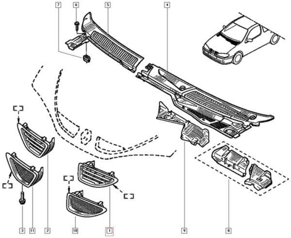 grade dianteira esquerda cromada renault megane 7700428963