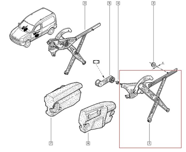 maquina vidro renault kangoo esquerda manual 7700303542