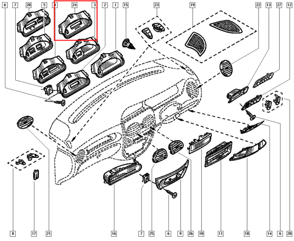 7700432434 moldura painel central renault megane