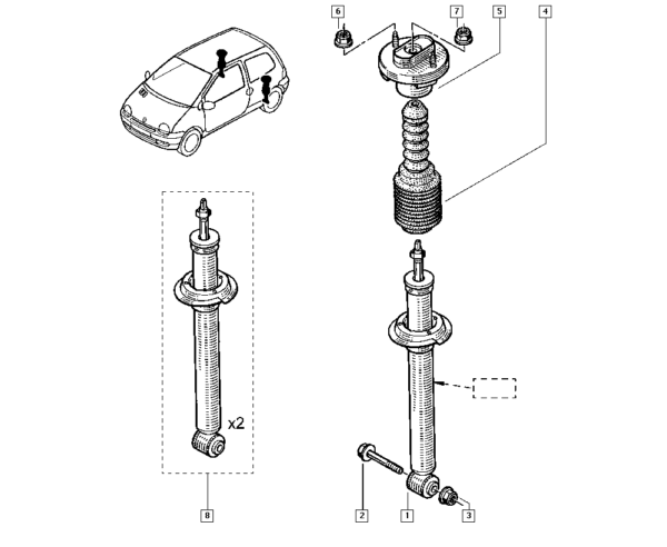 7700821159 coifa haste amortecedor traseira renault twingo 1993