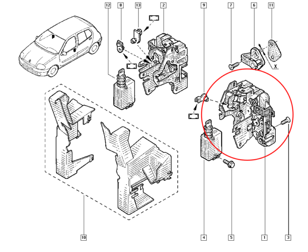 7701045304 fechadura porta dianteira esquerda renault clio