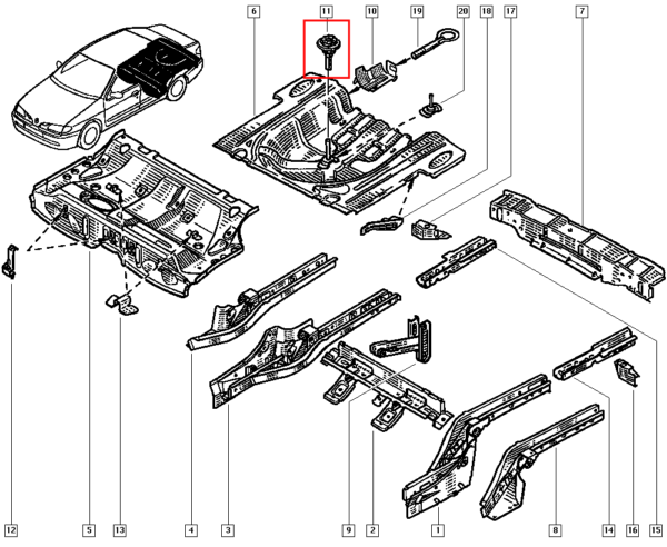 7703041034 suporte parafuso de fixação estepe renault scenic