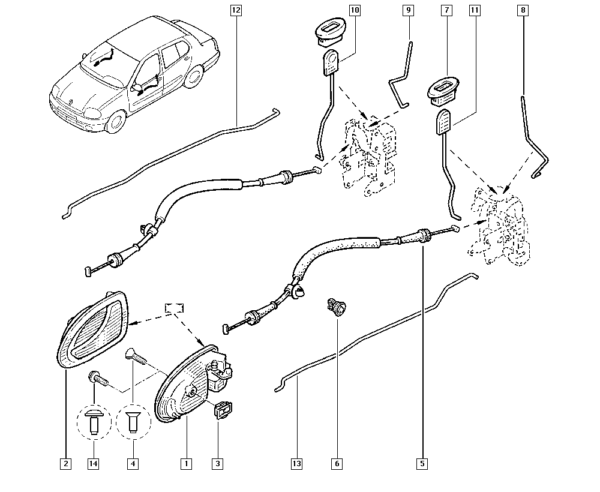 8200070012 puxador de porta esquerdo interno renault clio megane