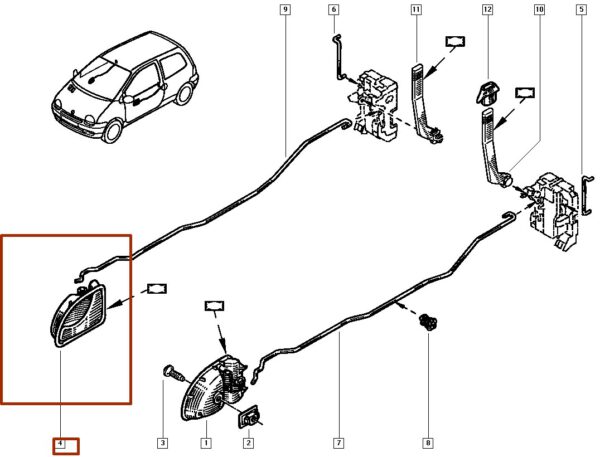 8200289422 maçaneta interna de porta dianteira direita renault twingo.catcar