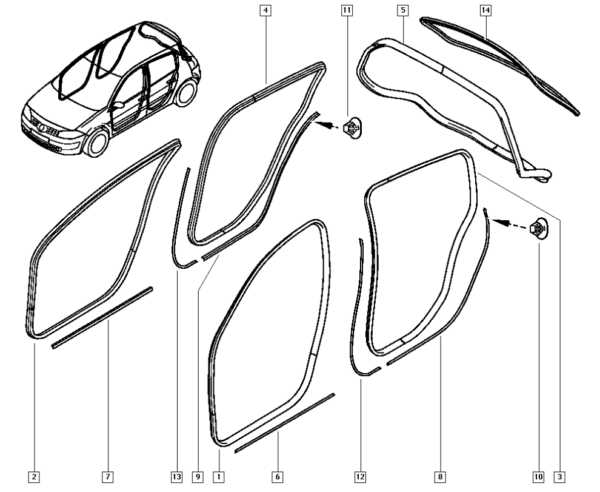 vedação de porta traseira esquerda renault 8200616331 catcar