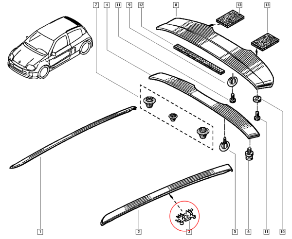 clip spolier renault clio 8200056981