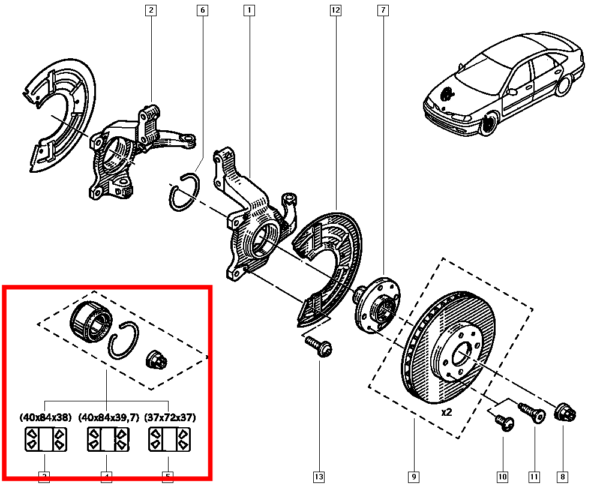 xgb 7701470552 rolamento da roda dianteira com abs renault laguna