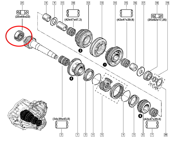 322637415r rolamento dianteiro do pinhão renault master