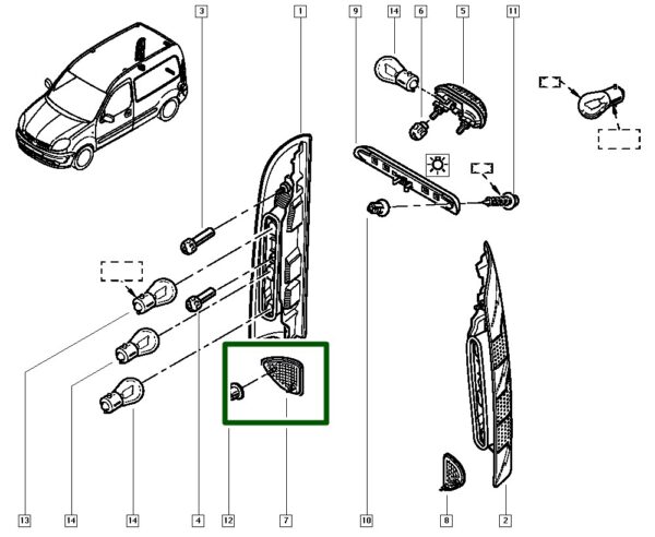 7700308720 refletor olho de gato parachoque traseiro direito renault kangoo