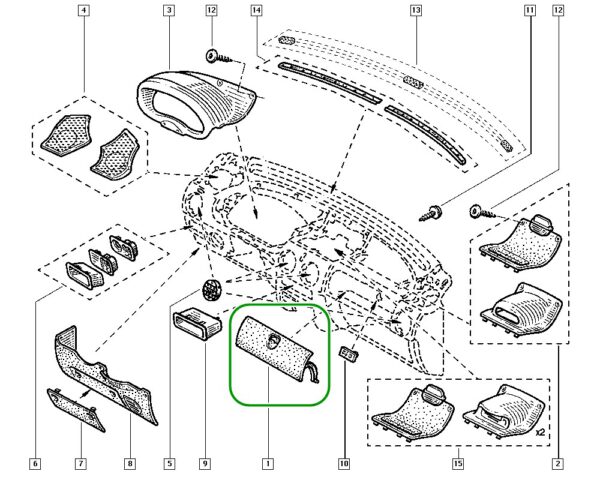 7701044054 tampa do porta luva preta renault kangoo