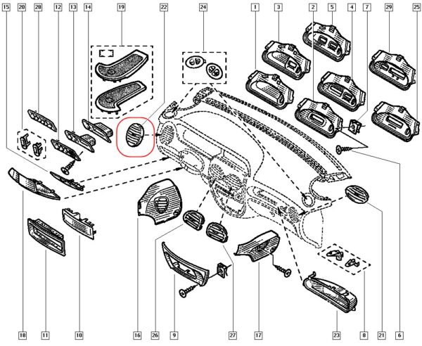 7701048201 difusor de ar painel de instrumento renault scenic