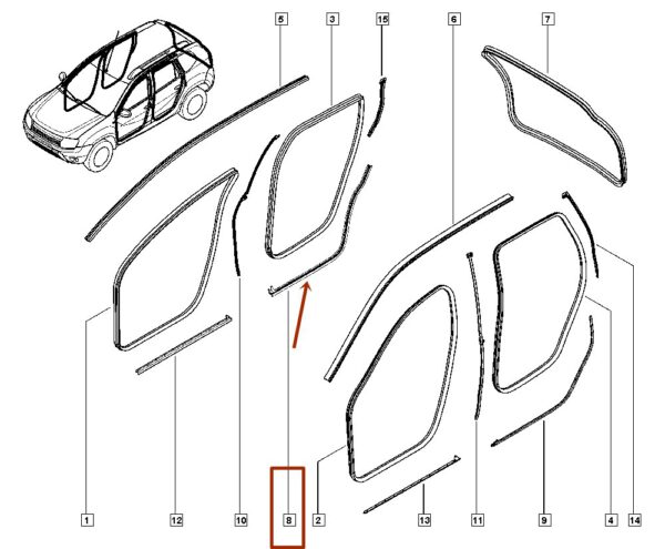 borracha vedação porta traseira direita renault duster 823886708r