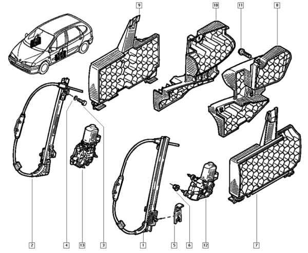 elevador vidro dianteiro direito renault scenic i 7702295358 catcar