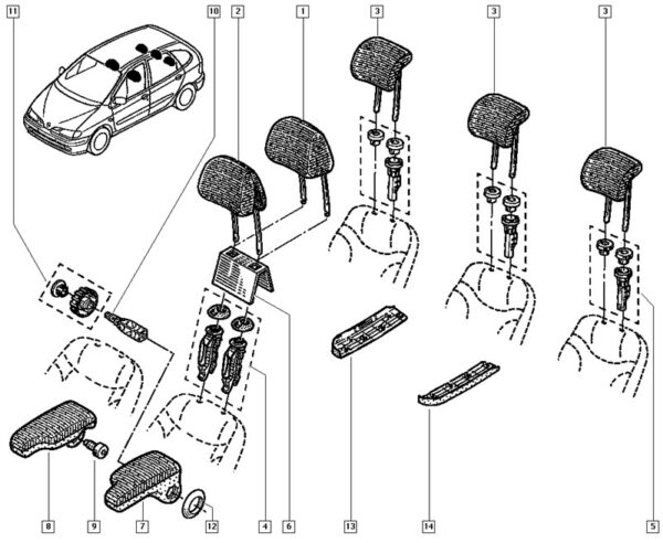 kit da base do apoio de cabeça do assento renault 7701206808