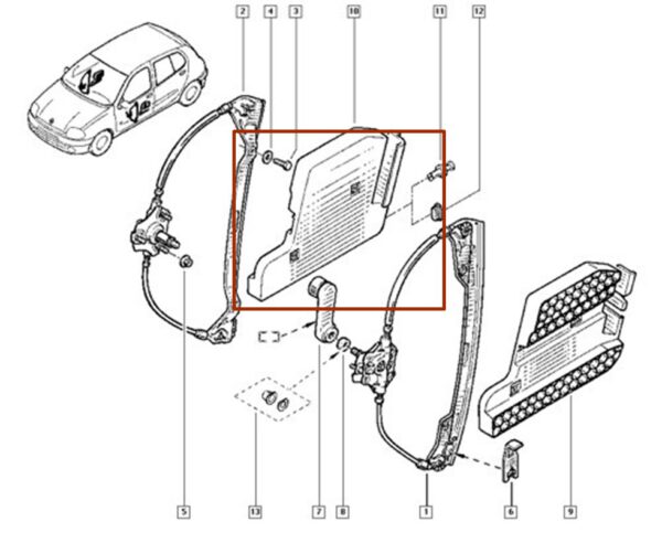 suporte proteção maquina de vidro direito renault clio 7700836601 c