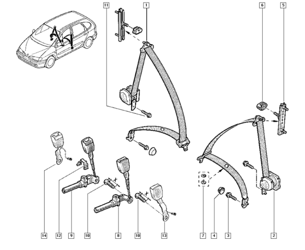 trava cinto renault scenic i 8200453516 catcar