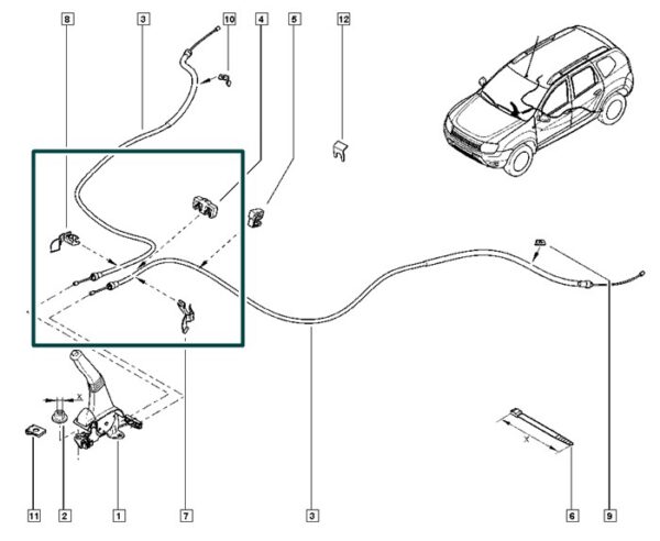 364005039r cabo freio de mão renault duster 4x2