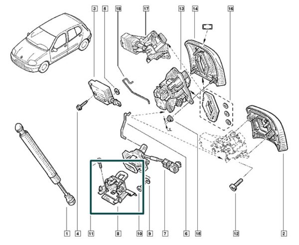 7700423915 trava fechadura traseira renault clio