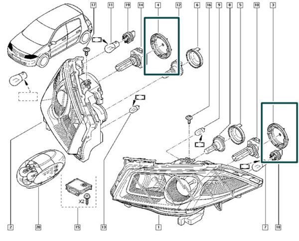 7701063224 base fixação lampada farol renault megane