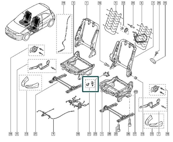 7701207502 articulador do banco dianteiro renault scenic megane