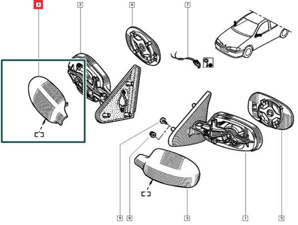 7701367980 capa retrovisor renault megane scenic