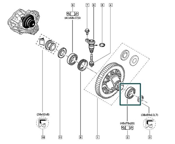 7701474806 rolamento diferencial renault master trafic megane laguna