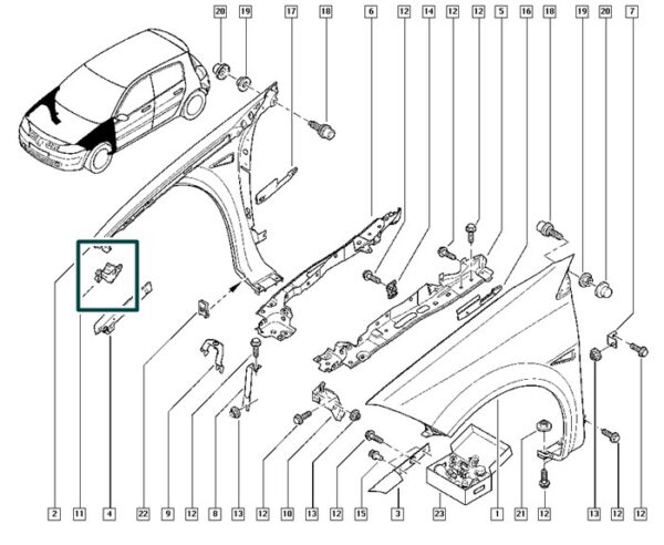 7782160764 suporte paralama lado esquerdo renault megane