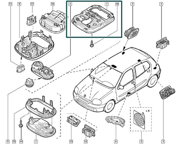 8200098174 suporte luz interna renault clio