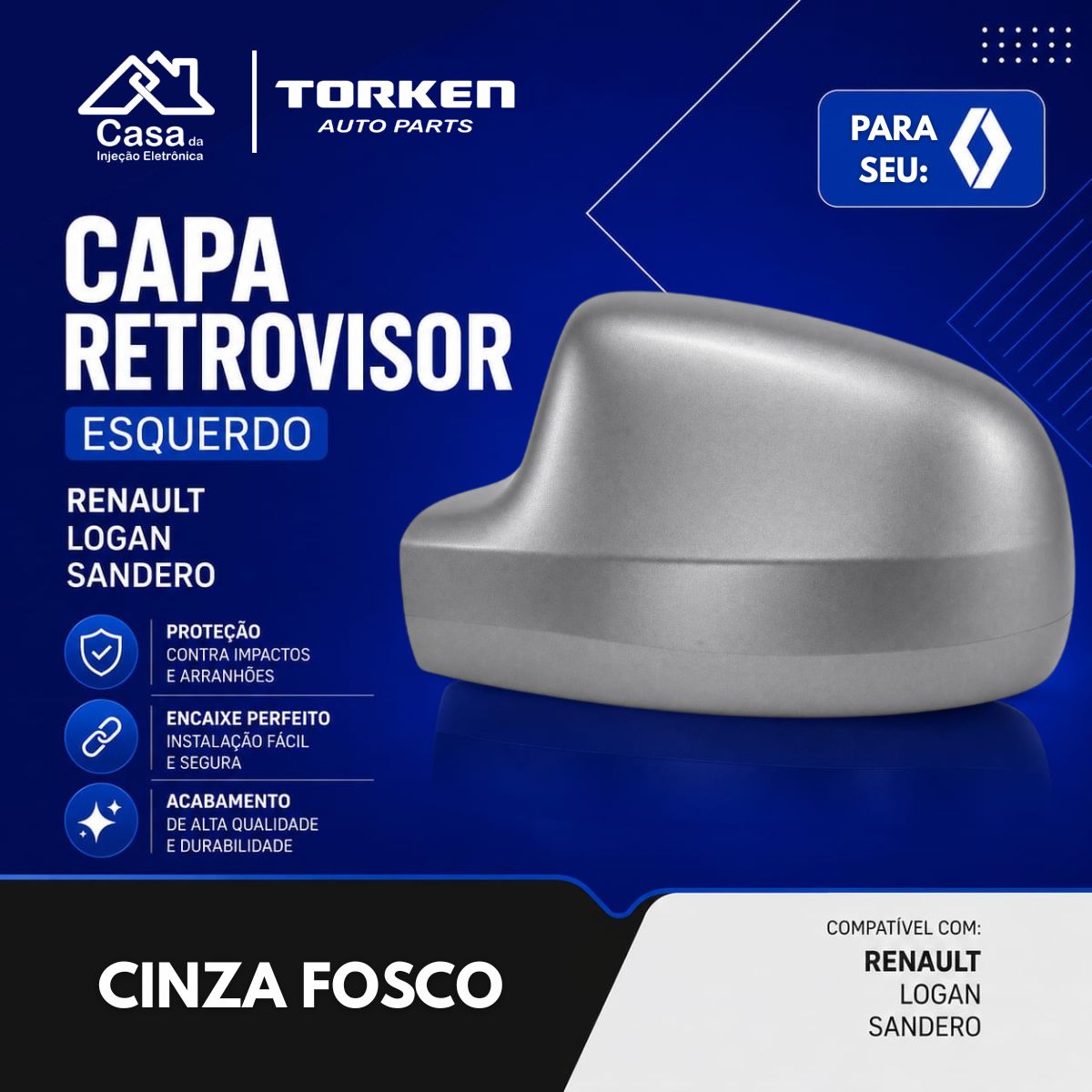 capa retrovisor esquerdo renault logan sandero 963734089r
