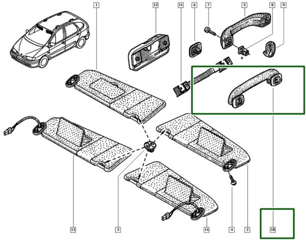 alça de teto traseira renault scenic i 8200048231