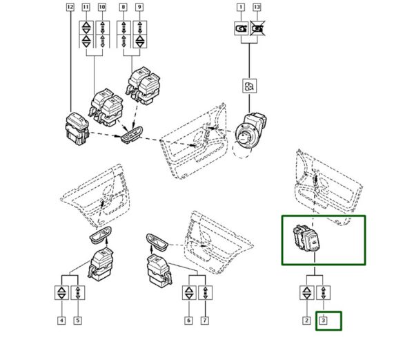 botão do vidro elétrico lado direito renault laguna ii 8200167232