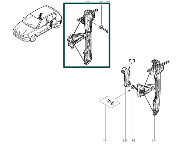 7700434304 maquina de vidro porta traseira direita clio