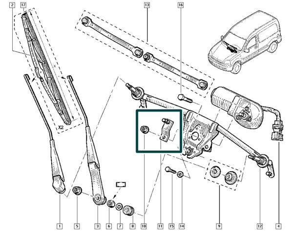 7701044436 fixador motor do limpador kangoo