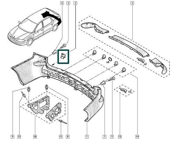 7701048334 tampa gancho do parachoque renault laguna