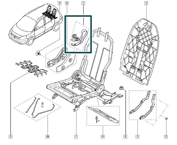 7701058241alça de articulação banco traseiro renault scenic