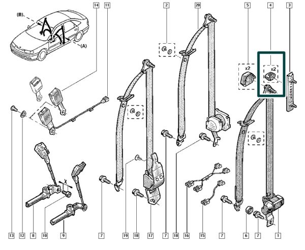 7701204072 botão regulagem cinto de segurança renault laguna