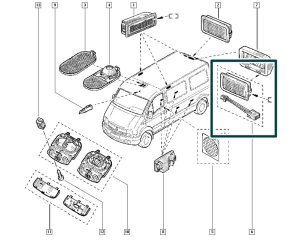 7701207424 lanterna luz teto traseira renault master