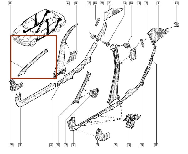 7700436507 moldura da coluna superior lado direita renault clio