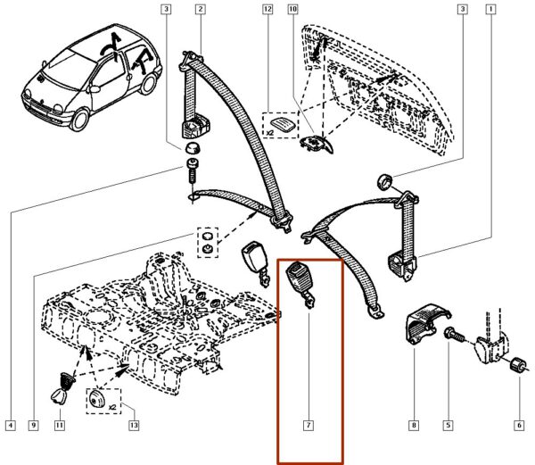 8200703417 trava do cinto de segurança traseiro renault twingo