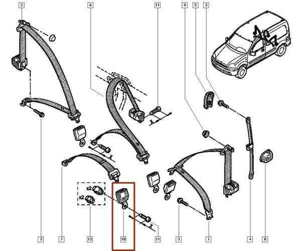 8200743798 fivela do cinto segurança traseiro renault kangoo