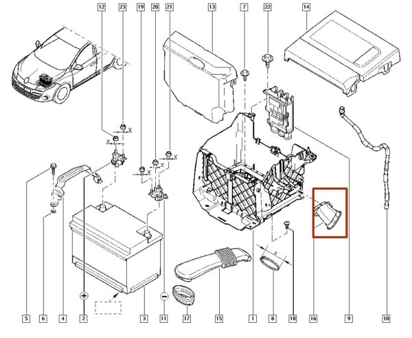 244940005r mangueira tubo saida da caixa bateria renault megane