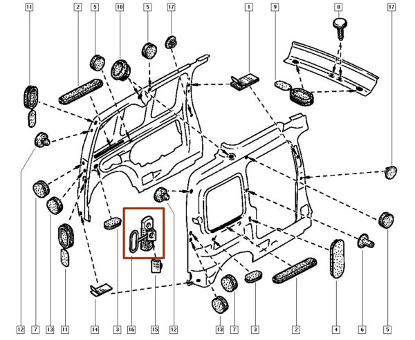 7700303749 batente lateral da porta traseira renault kangoo